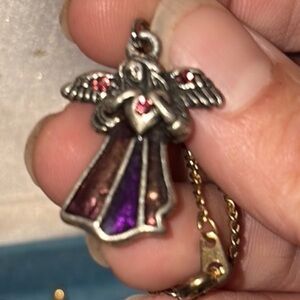 Silver Angel Pendant with Pink and Purple Accents